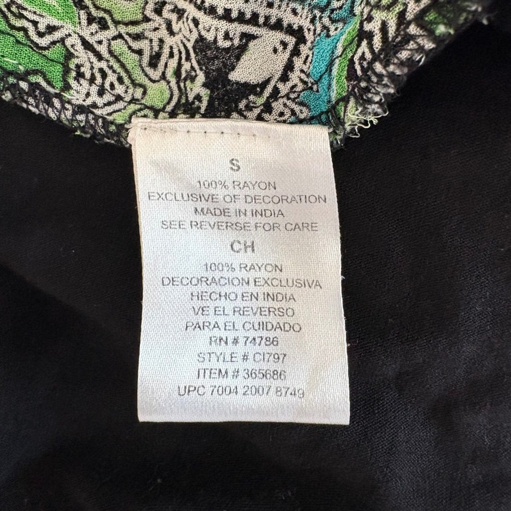 Bila Embellished Paisley Print Top Womens Small Green Blue Boho V Neck Beaded - Picture 5 of 5